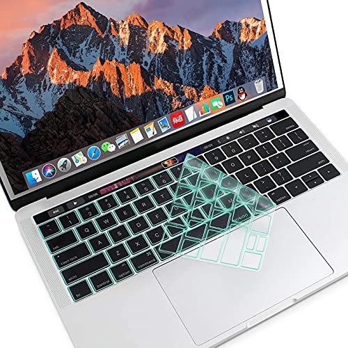 MOSISO Premium Ultra Thin TPU Keyboard Cover Compatible with MacBook Pro with Touch Bar 13 and 15 inch 2019 2018 2017 2016 (Model: A2159, A1989, A1990, A1706, A1707) Transparent Skin, Mint Green