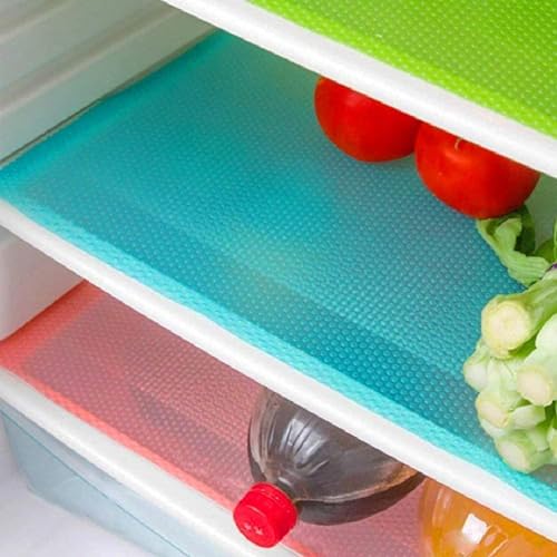 Aiosscd 7 PCS Shelf Mats Antifouling Refrigerator Liners Washable Can Be Cut Refrigerator Pads Fridge Mats Drawer Table Placemats(2 Green+2 Pink+3blue)