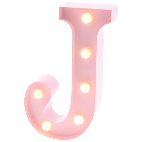 Barnyard Designs Metal Marquee Letter J Light Up Wall Initial Nursery Letter, Home and Event Decoration 9â€ (Baby Pink)