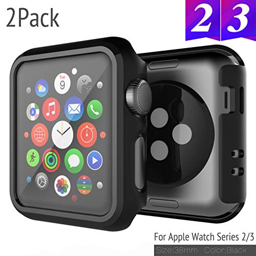 Book Cover 2 Pack Bumper Compatible with Apple Watch Case 38mm Series 3 - Shock Proof and Anti-Scratch Slim Lightweight Hard PC Rugged iWatch Case Protector Cover for Apple Watch 38mm Series 3/2 ONLY