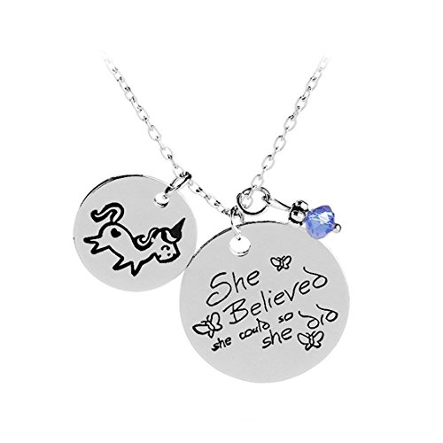 VWH Unicorn Necklace Pendant Charms Chain for Females' Gifts She Believed She Could So She Did Unicorn Necklace