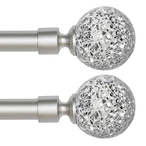 Book Cover Turquoize Nickel Decrative Single Curtain Rodâ€“3/4 Inch Diameter Adjustable Drapery Rod Extends from 28 to 48 Inches with Glass Mosaic Finials, Brackets & Hardware (Nickel, 2 Pack)