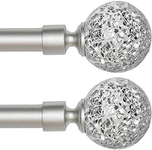 Book Cover Window Treatment Single Curtain Rods Set with Sparkling Mosaic Ball Design Finish, 48 to 84 inch, 3/4 - Inch Diameter, Arts and Craft Style (Nickel, 2 Pack)