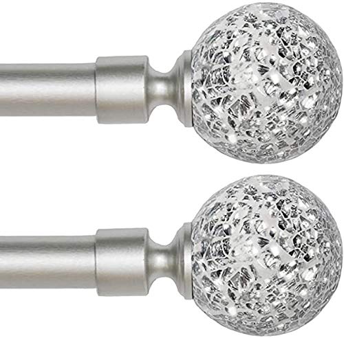 Window Treatment Single Curtain Rods Set with Sparkling Mosaic Ball Design Finish, 48 to 84 inch, 3/4 - Inch Diameter, Arts and Craft Style (Nickel, 2 Pack)