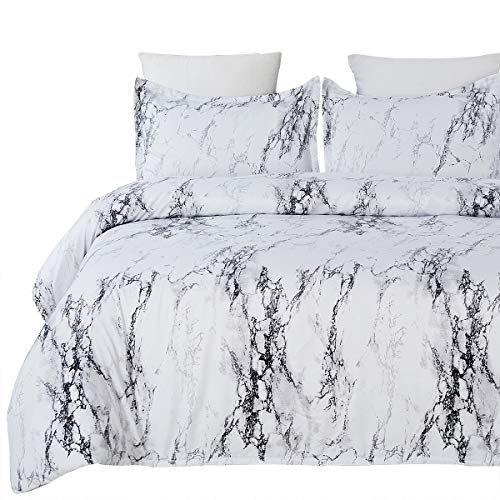 Vaulia Lightweight Microfiber Duvet Cover Set, White Marble Printed Pattern - King Size