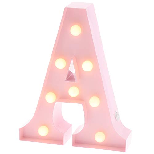 Barnyard Designs Metal Marquee Letter A Light Up Wall Initial Nursery Letter, Home and Event Decoration 9â€ (Baby Pink)