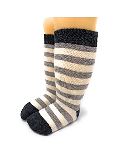 WARRIOR ALPACA SOCKS - Children's Baby Alpaca Wool Toddler Socks, Fun Stripes with Non-Skid Alpaca Appliqués