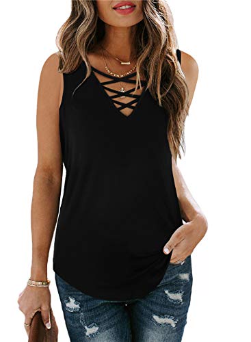 Sipaya Womens Tank Tops Summer Tops Casual Cami Shirts Basic Lace up Blouse S-XL
