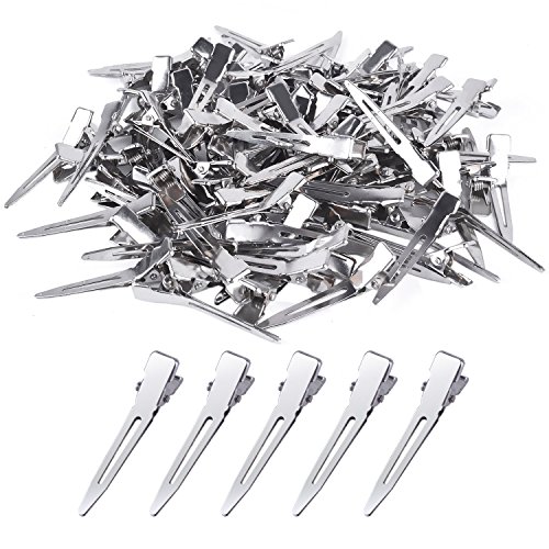 Book Cover BronaGrand 100 PCS Silver Single Prong Curl Clips Silver Section Clips Metal Alligator Hair Pins Clips Clothing for Hair Extensions(1.75 Inch)