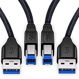 Besgoods USB A to B Cable 6Ft,USB 3.0 A Male to Type B Male Braided Cord Upstream Cable for Printer USB Hub Scanner External Hard Driver-Black,2Pack