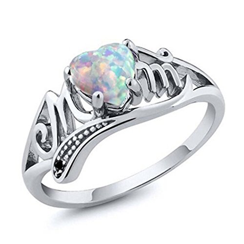 Book Cover Myhouse Women Girls Mom Ring Opal Heart Letter Ring Mother Gift for Mother's Day (8)
