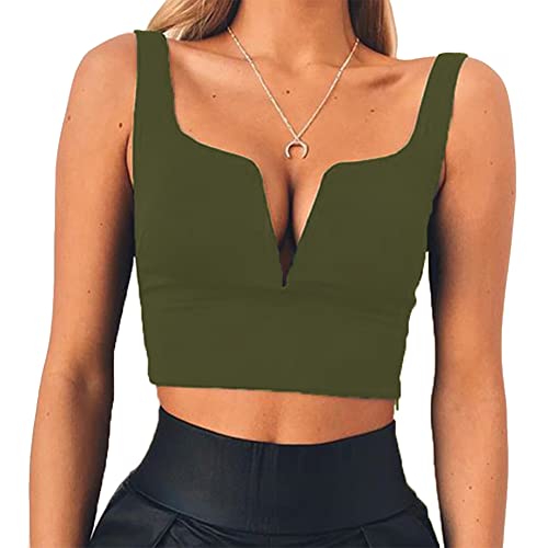Susupeng Women Sexy Deep V Neck Sleeveless T Shirt Slim Crop Top Side Zip Casual Tank Tops