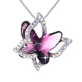 GEMMANCE Butterfly Birthstone Crystal Necklace Mother's Day Present for Women Silver Tone Pendant Jewelry Made with Austrian Crystals Anniversary Birthday Gift 18"+2"