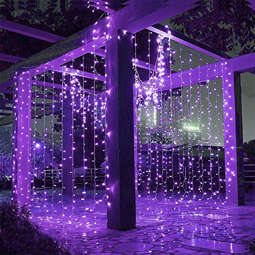 LIIDA Curtain String Lights Window Twinkle Lights 9.8 x 9.8ft Icicle Lights with 8 Modes for Holiday Party Background Wall Wedding Decorations (Purple)