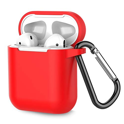 Book Cover Coffea Protective Silicone Case with Keychain for Apple AirPods 1 & 2 (Front LED Not Visible) (Red)