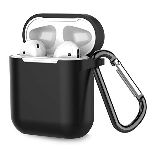 Coffea Protective Silicone Case with Keychain for Apple AirPods 1 & 2 (Front LED Not Visible) (Black)
