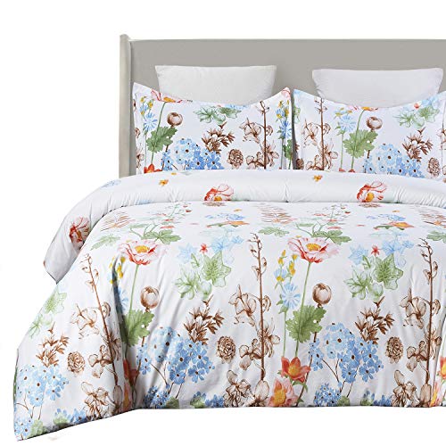 Vaulia Soft Microfiber Duvet Cover Set with Zipper Closure, Flowers Print Pattern - Queen Size