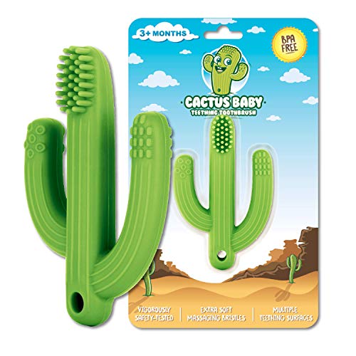 Book Cover Cactus Baby Teething Toys for Newborn Infants and Toddlers - Self-Soothing Pain Relief Soft Silicone Teether and Training Toothbrush for Babies, BPA Free, Soothes Babies Sore Gums