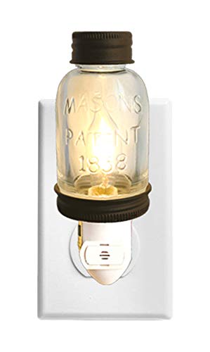 Book Cover Rustic LED Mini Mason Jar Night Light in Bronze | Auto On/Off Sensor | Farmhouse Wall Decor | Quality Constuction | Energy Efficient LED Bulb | Timeless Design | Plug in Light Fixture for Home