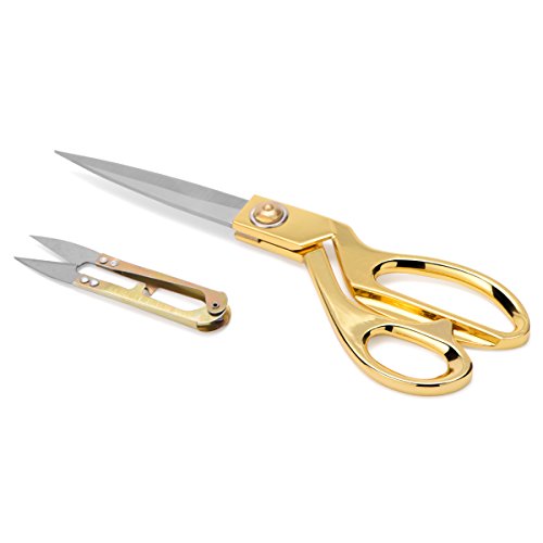Fabric Scissors 9.5 inch Sewing Scissors + Thread Snips, AKUNSZ Tailor Scissors Stainless Steel Gold Sewing Scissors for Fabric, Leather and Paper (Right-Handed)