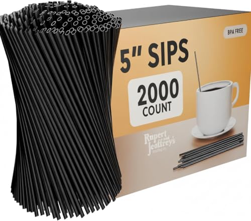 [2,000 Count] 5 Inch Plastic Stirrer Straws Sticks (Black) Short Coffee Sip Straws