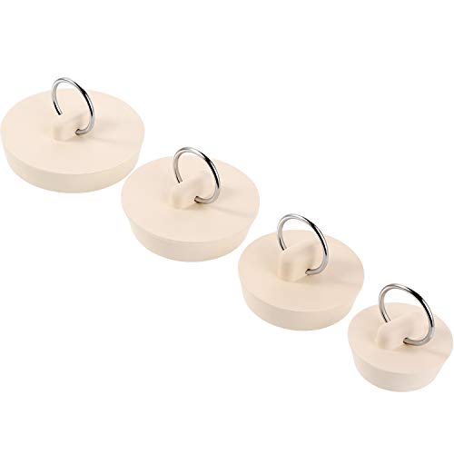 Book Cover Hestya 4 Pieces Drain Stopper Set Rubber Sink Stopper Plug with Hanging Ring for Bathtub, Kitchen and Bathroom, 4 Sizes, White (4 Pieces)