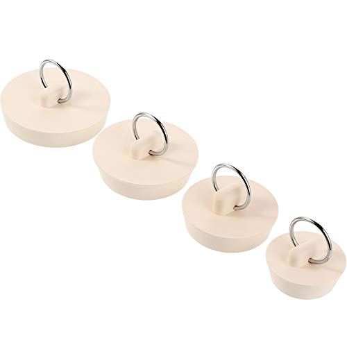 Hestya 4 Pieces Drain Stopper Set Rubber Sink Stopper Plug with Hanging Ring for Bathtub, Kitchen and Bathroom, 4 Sizes, White (4 Pieces)
