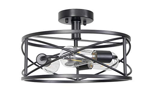 VALDIVIAN Homenovo Lighting Matte Black Semi-Flush Mount Ceiling Light, 3-Light