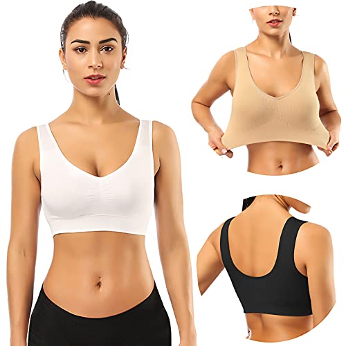 BESTENA Sports Bras for Women, 3 Pack Seamless Comfortable Yoga Bra with Removable Pads,Large