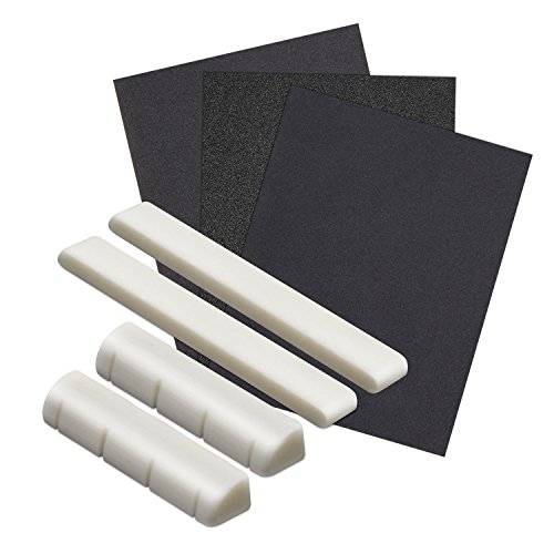 Blisstime 2 Sets of Bone Saddle and Nut 3 pcs Sand Paper For Ukulele Made of Real Bone