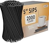 [2,000 Count] 5 Inch Plastic Stirrer Straws Sticks (Black) Short Coffee Sip Straws