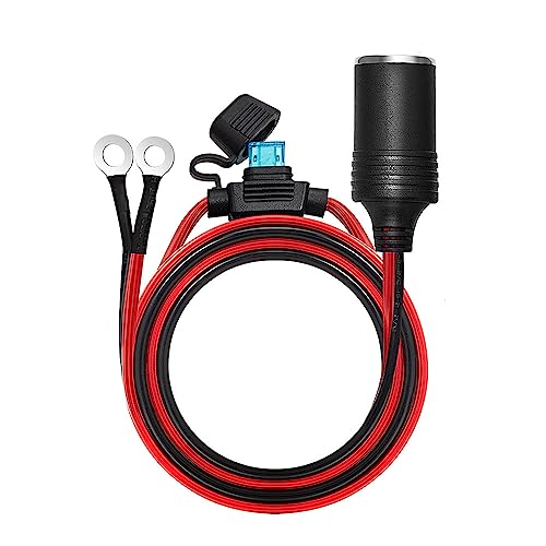 Chanzon Car Cigarette Lighter Female Socket UL Wire 3Ft/6Ft Outlet + Eyelet Terminal Plug Power Supply Cord 16AWG Heavy Duty Cable Accessory 15A Fused DC Power 12/24Volt for Car Tire Inflator Air Pump