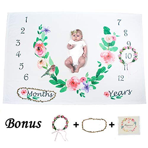 Book Cover Ghome Baby Monthly Milestone Blanket 1-2 Years Old Babies Props Shoots Backdrop Made Fleece, Gift Newborn Showerï¼†New Mom 40