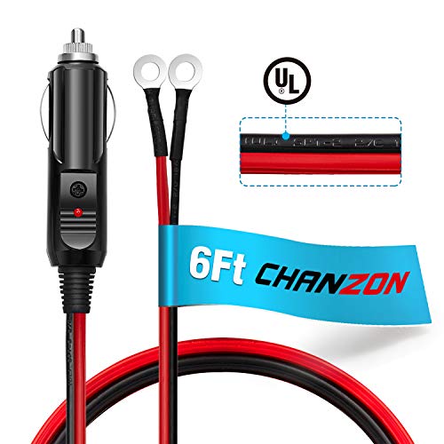 Book Cover [UL Wire]Chanzon 6Ft Male Plug Cigarette Lighter Outlet + Eyelet Terminal Spring Power Supply Cord 12V 16AWG Heavy Duty Cable Fused DC Power 12 24 Volt Socket for Car Inverter Tire Inflator Air Pump