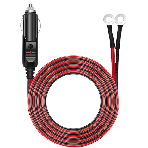 [UL Wire]Chanzon 6Ft Male Plug Cigarette Lighter Outlet + Eyelet Terminal Spring Power Supply Cord 12V 16AWG Heavy Duty Cable Fused DC Power 12 24 Volt Socket for Car Inverter Tire Inflator Air Pump
