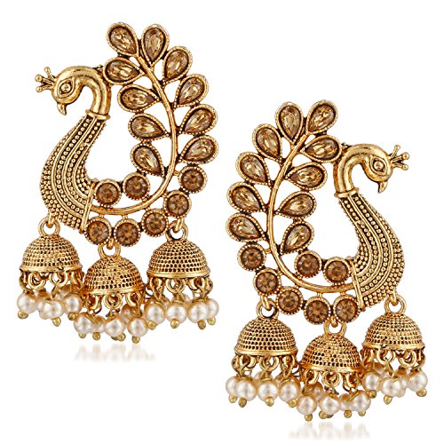 MEENAZ Traditional Gold Plated Party wear Pearl Moti Peacock Jhumki Jhumka Earrings for Women Girl Stylish latest design