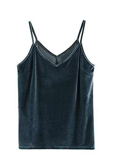 SheIn Women's Casual Basic Strappy Velvet V Neck Cami Tank Top