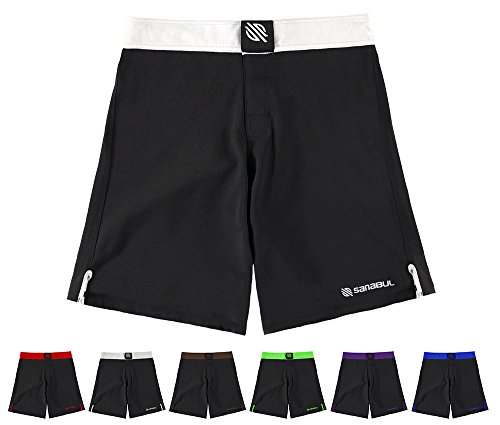 Book Cover Sanabul Essential MMA BJJ Cross Training Workout Shorts (34 inch W, White)