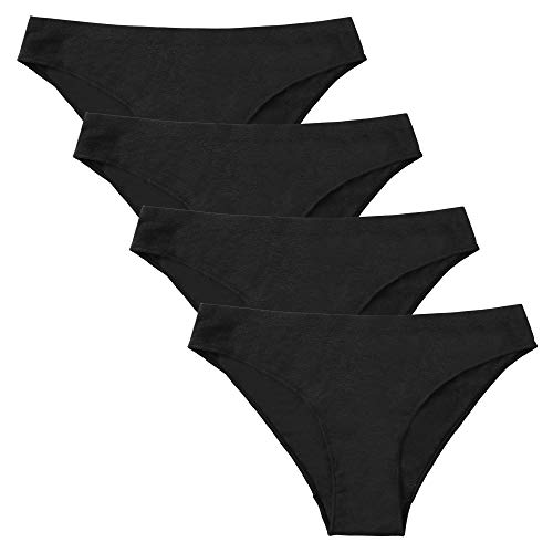 ATTRACO Women's Cotton Brief Panties Soft Underwear Lace Trim Hipster 4 Pack