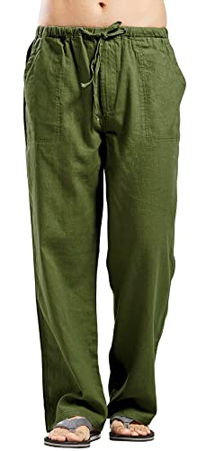utcoco Qiuse Men's Casual Loose Fit Straight-Legs Stretchy Waist Beach Pants