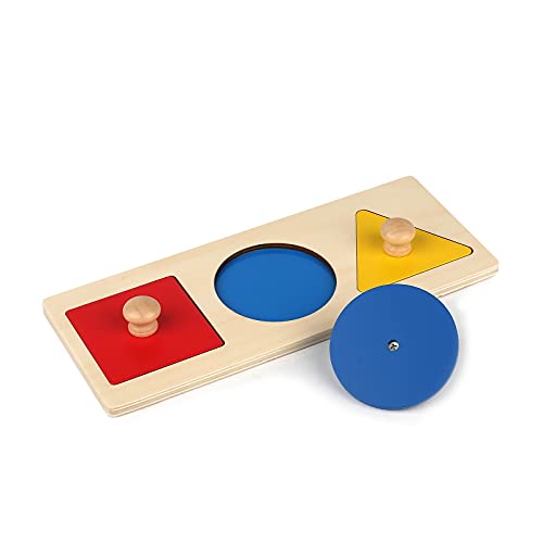 Book Cover Montessori Multiple Shape Puzzle First Shapes Jumbo Knob Wooden Puzzle Geometric Shape Puzzle Toddler Preschool Learning Material Sensorial Toy for Toddler Shape & Color Sorter (3 Pieces)