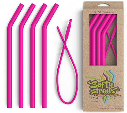 Reusable Silicone Drinking Straws - Big Size with Curved Bend for Tumblers Made from BPA Free No-Rubber Silicon - Flexible, Collapsible, Chewy, Bendy, Safe for Kids/Toddlers