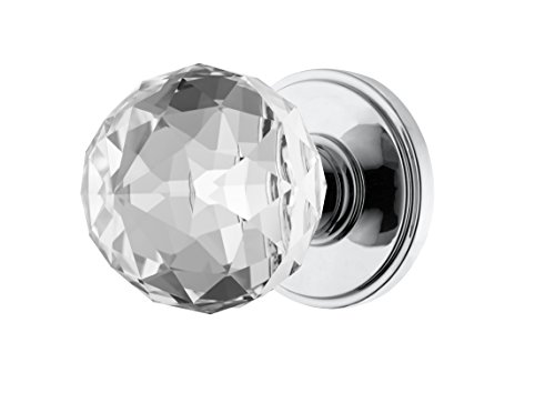 Book Cover Décor Living, AMG, and Enchante Accessories Faceted Crystal Door Knobs, Privacy Function for Bed and Bath, Iris Collection, Polsihed Chrome