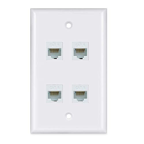 Book Cover Ethernet Wall Plate 4 Port - Cat6 Ethernet Cable Wall Plate Female to Female - White