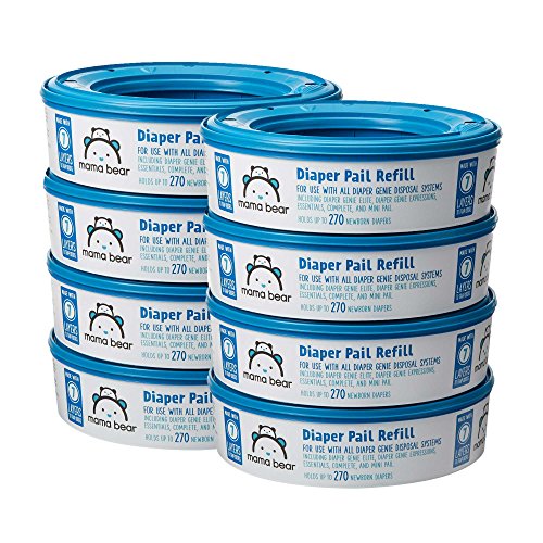 Book Cover Amazon Brand - Mama Bear Diaper Pail Refills for Diaper Genie Pails, 2160 Count (Pack of 8)