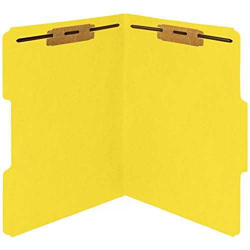 50 Yellow Fastener File Folders - 1/3 Cut Reinforced Tab - Durable 2 Prongs Bonded Fastener Designed to Organize Standard Medical Files, Office Reports - Letter Size, Yellow, 50 Pack