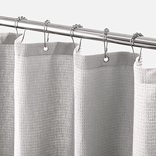 mDesign Waffle Knit Shower Curtain - Long Cotton Blend Bathroom Shower Curtain - Spa Quality, Luxury, Solid Color Cloth Shower Curtains for Bathroom - Hyde Collection, 72" x 96", Light Gray