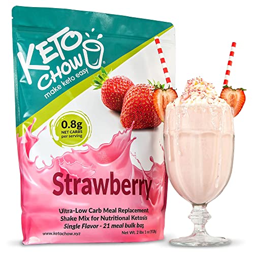 Keto Chow Strawberry | Keto Meal Replacement Shake Powder | Nutritionally Complete Keto Food | Low Carb Keto Meals | Delicious Easy Meal Substitute Drink | Protein Rich You Choose The Fat| 21 Meal Bulk Pack