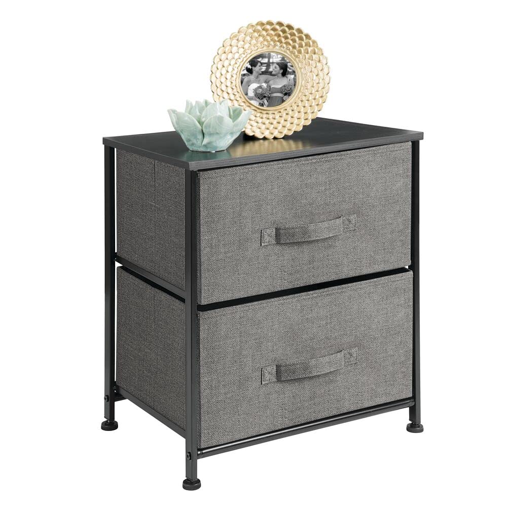 mDesign Small Storage Dresser End/Side Table Night Stand with 2 Removable Fabric Drawers - Organizer for Bedroom, Living Room, Closet, Hold Clothes, Linens, Accessories, Lido Collection, Charcoal Gray