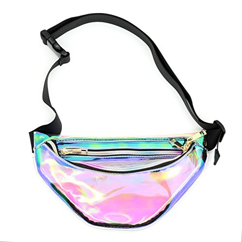 Morlsen Women's Holographic Fanny Pack Fashion Girls' Shiny PU Waist Bag for Ride Beach Travel Rave Music Festival